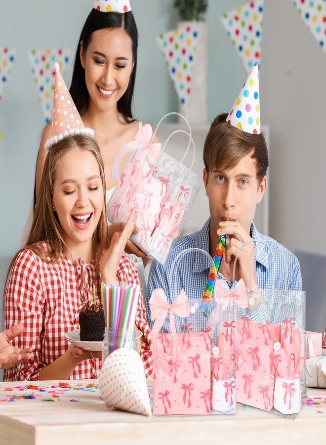 JarThenaAMCS 24Pcs Clear Pink Gift Bags with Handles Coquette Pink Bow PVC Party Goodie Favor Bag with Ribbon Reusable Plastic Bowtie Tote Retail Shopping Treat Bag for Birthday Party Favor - Image 4